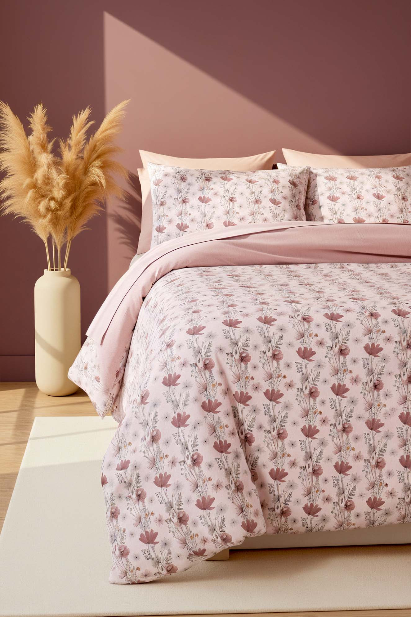 Miranda Rose Polycotton Double Size Duvet Cover Set, Zipper, 200×215 cm, 3-Piece