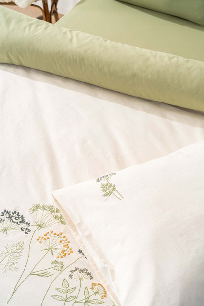 Botanic Green 100% Cotton Embroidered Duvet Cover Set, 6-Piece Double Size Bedding – Breathable Fabric, 200x220 cm