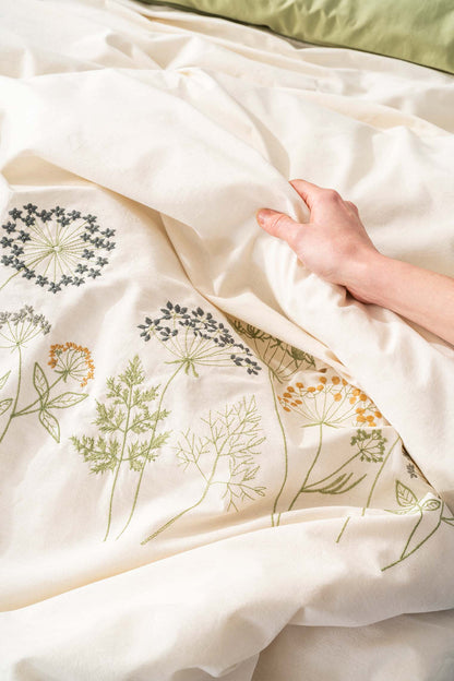 Botanic Green 100% Cotton Embroidered Duvet Cover Set, 6-Piece Double Size Bedding – Breathable Fabric, 200x220 cm