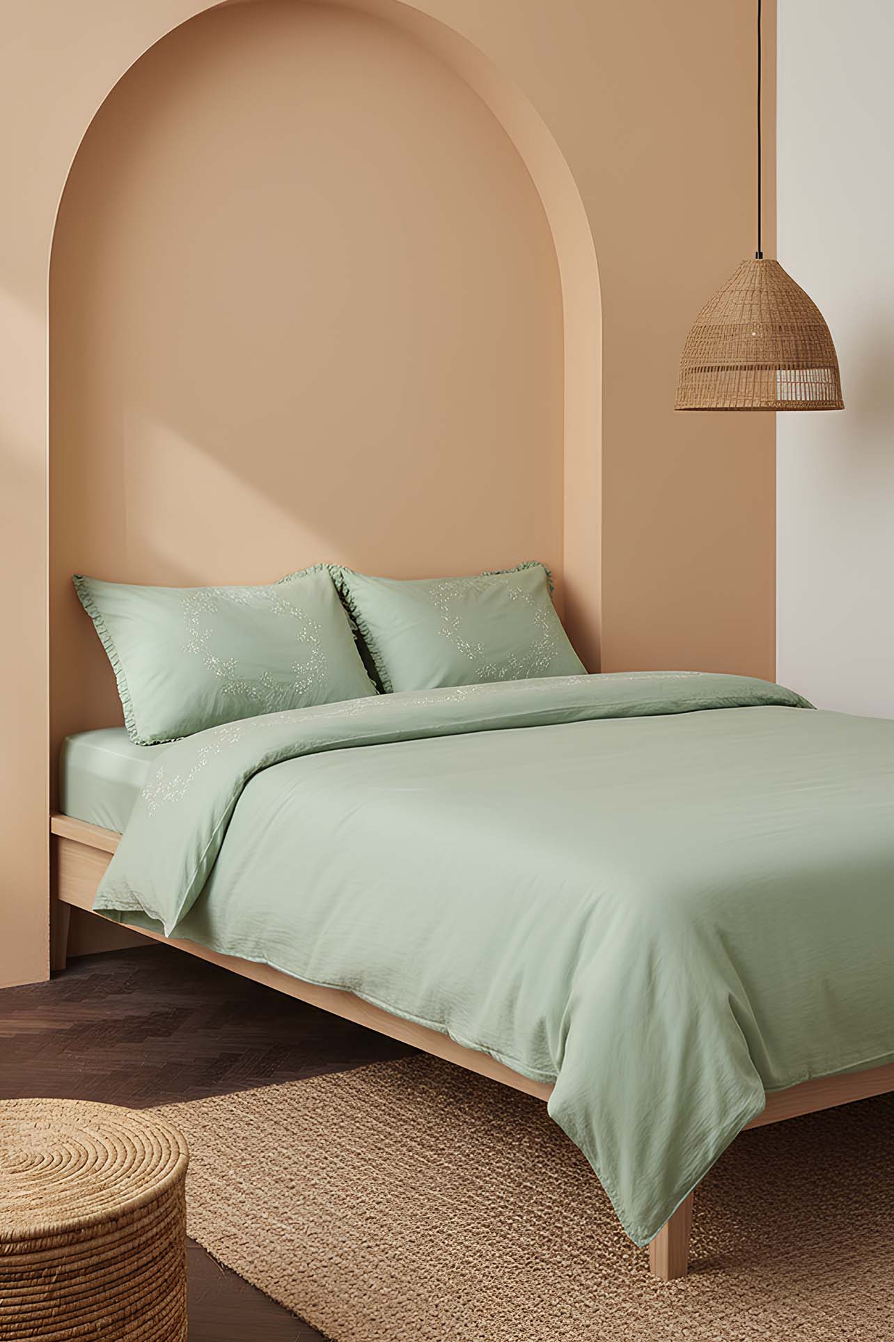 Nigra Embroidered Double Size 100% Cotton Duvet Cover Set – 4 Pieces