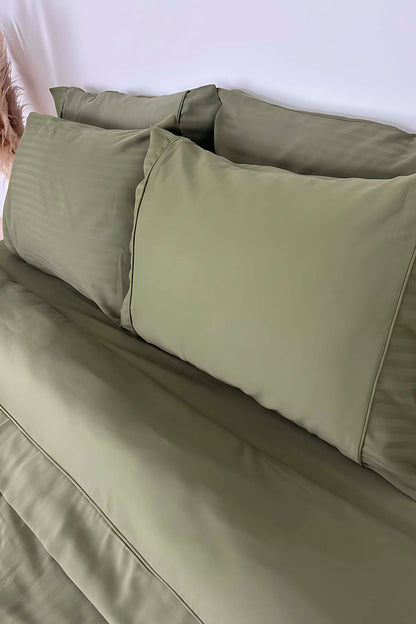 Opia Forest 100% Cotton Double Duvet Cover Set - 6-Piece Premium Trousseau Bedding Bundle - Breathable & Soft Deep Green Quilt Cover with 4 Pillowcases