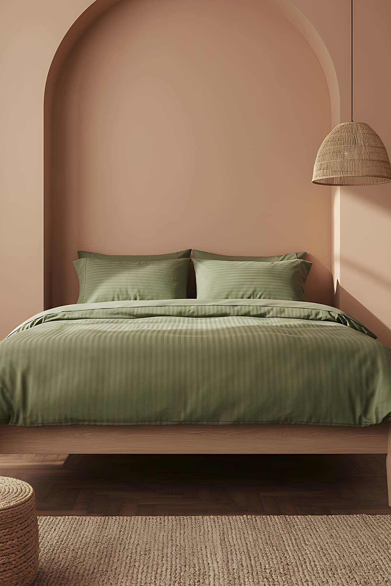 Opia Forest 100% Cotton Double Duvet Cover Set - 6-Piece Premium Trousseau Bedding Bundle - Breathable & Soft Deep Green Quilt Cover with 4 Pillowcases