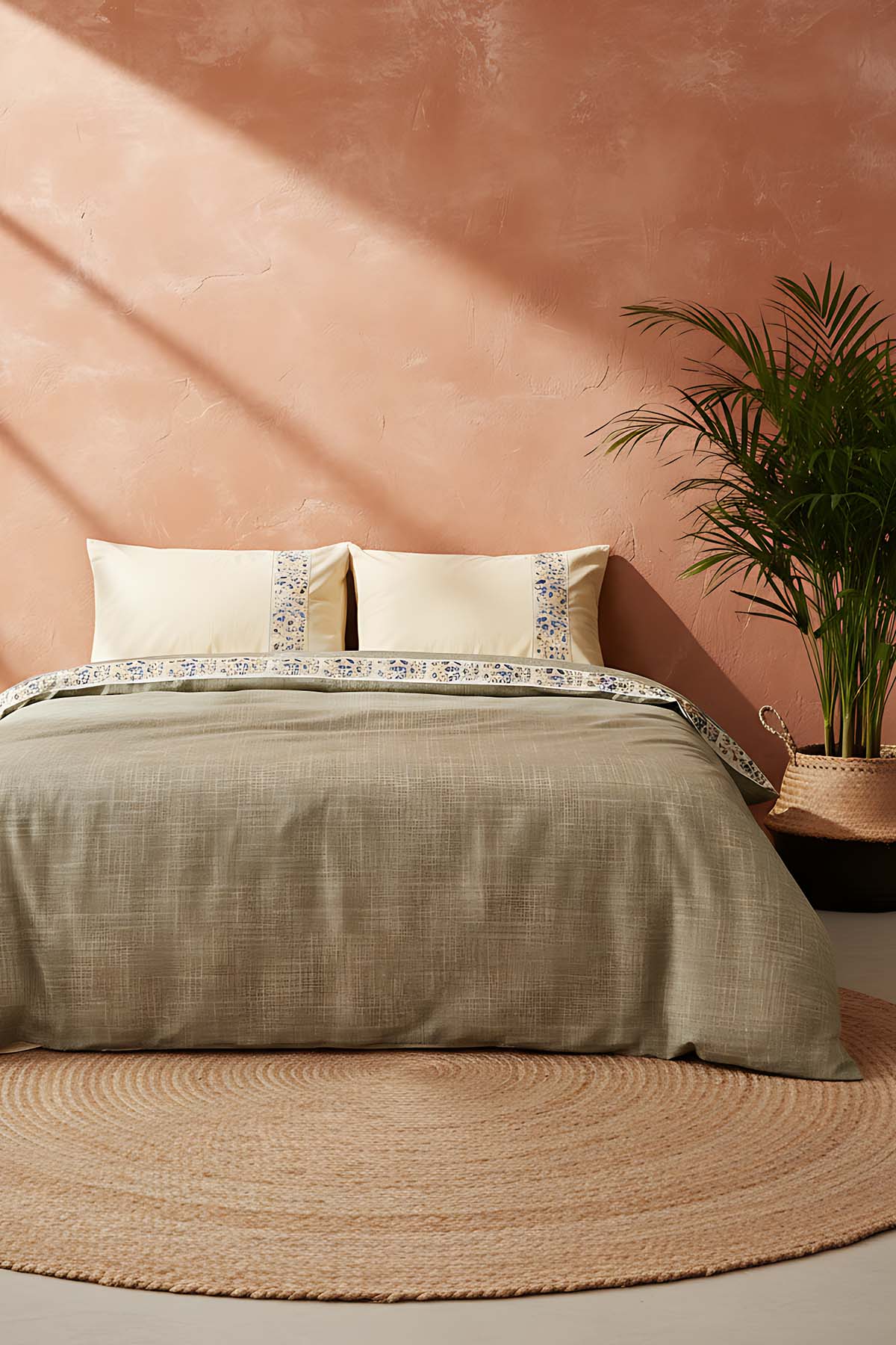 Folkart Beige Double Patterned 100% Cotton Duvet Cover Set – 4 Pieces