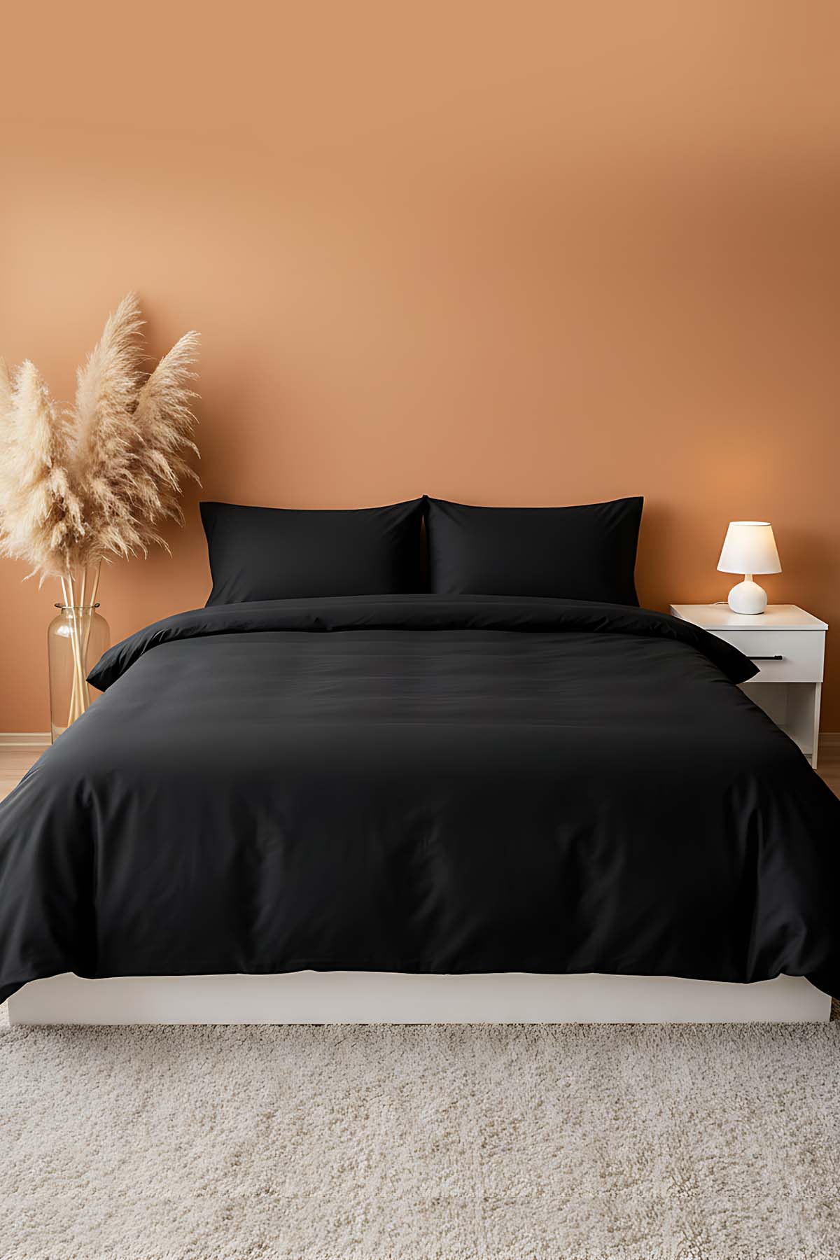 Elegant Black Satin Double 100% Cotton Duvet Cover Set – 4 Pieces