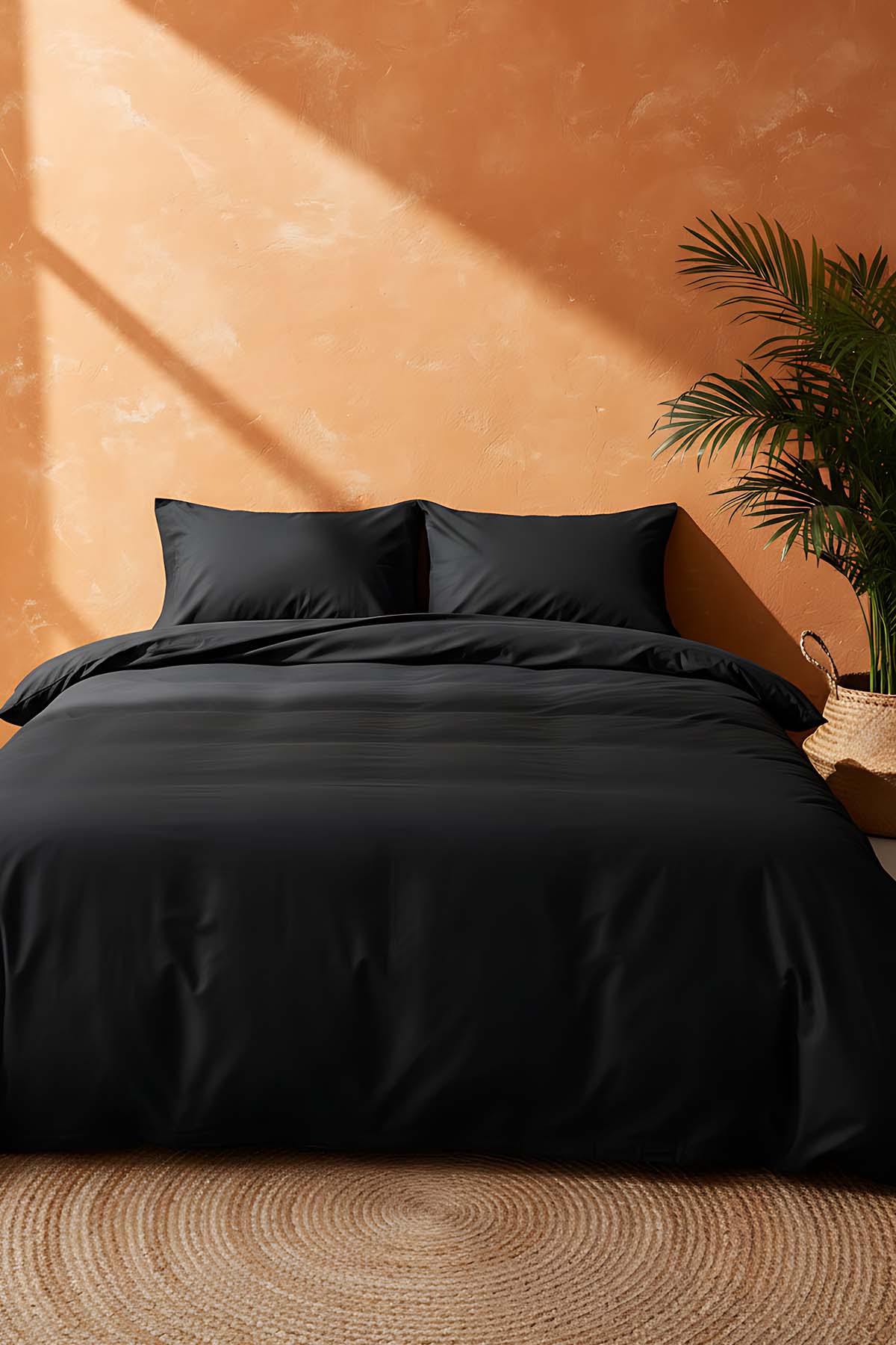 Elegant Black Satin Double 100% Cotton Duvet Cover Set – 4 Pieces