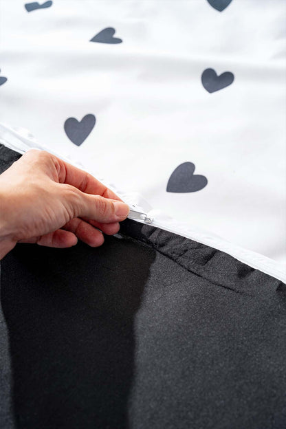 Black Mini Hearts Polycotton Double Size Duvet Cover Set, Zipper, 200×215 cm, 3-Piece
