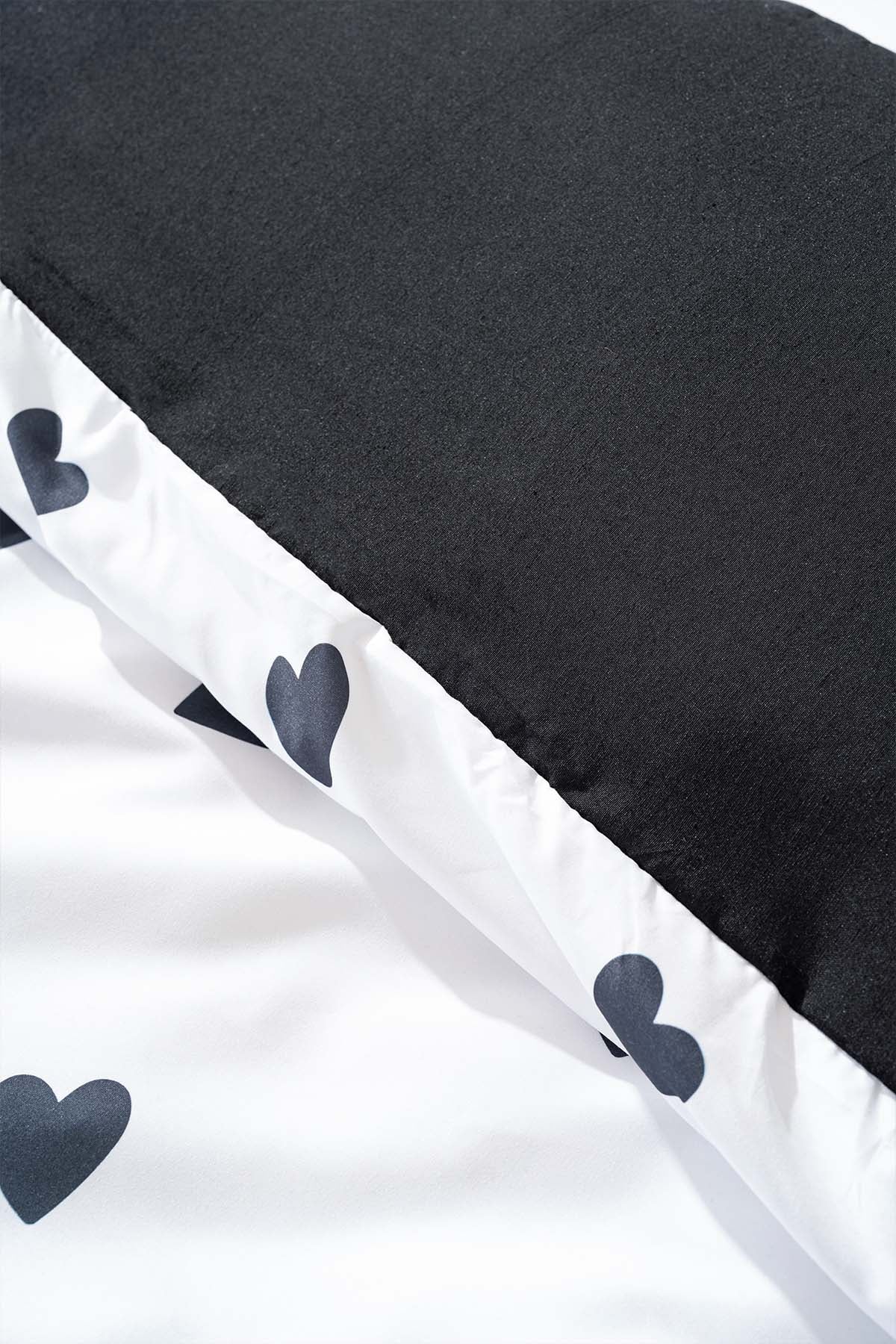 Black Mini Hearts Polycotton Double Size Duvet Cover Set, Zipper, 200×215 cm, 3-Piece