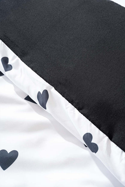 Black Mini Hearts Polycotton Double Size Duvet Cover Set, Zipper, 200×215 cm, 3-Piece