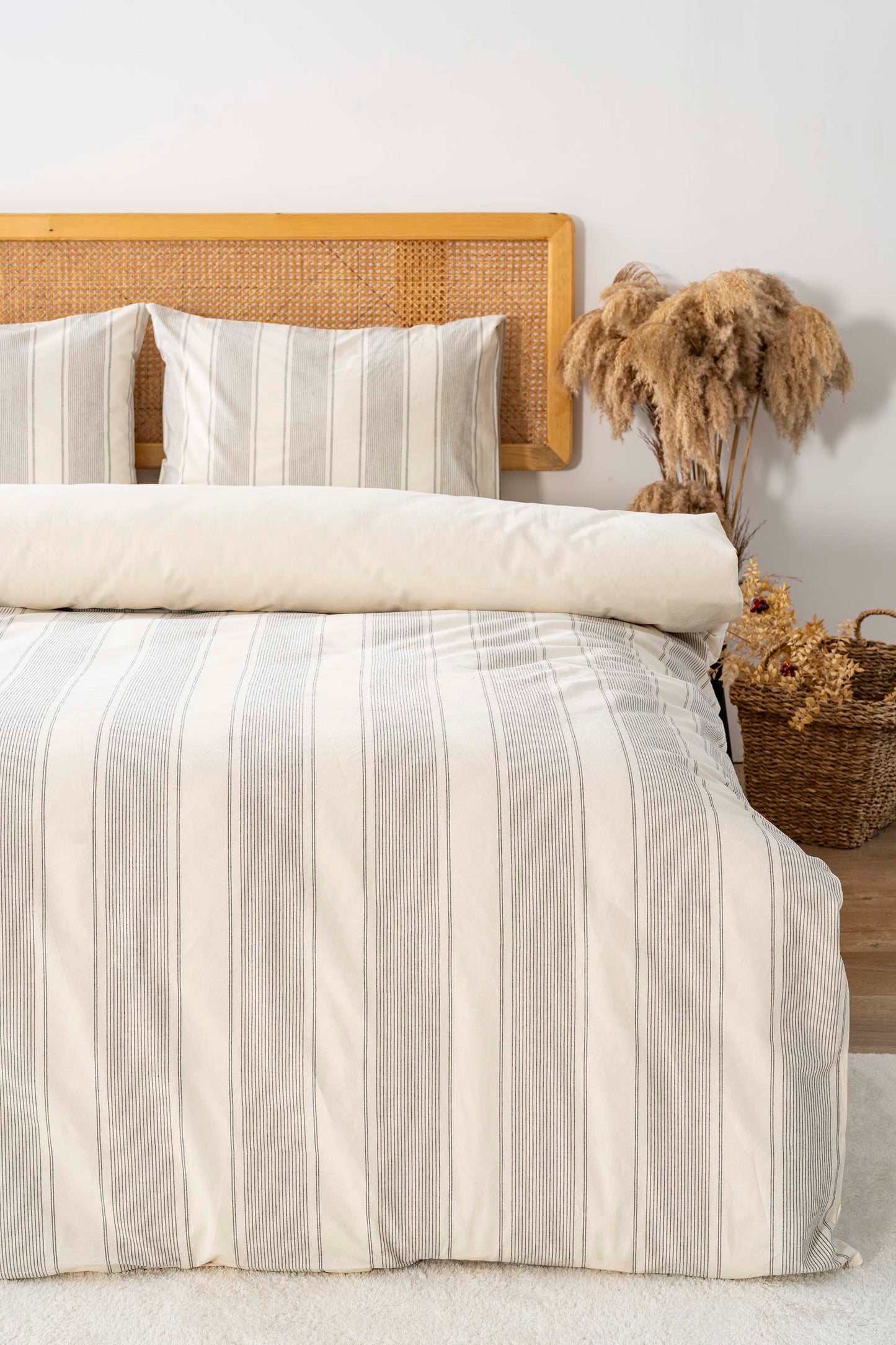 Nenas Anthracite 100% Cotton Embroidered Duvet Cover Set, 6-Piece Double Size Bedding – Breathable Fabric, 200x220 cm