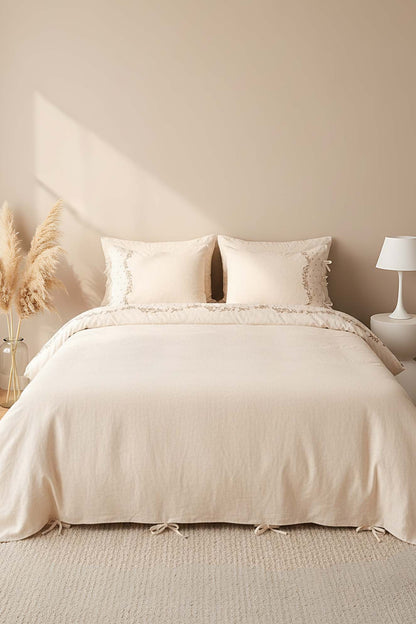 Pelias Linen Double Duvet Cover Set - 6-Piece Dowry Set