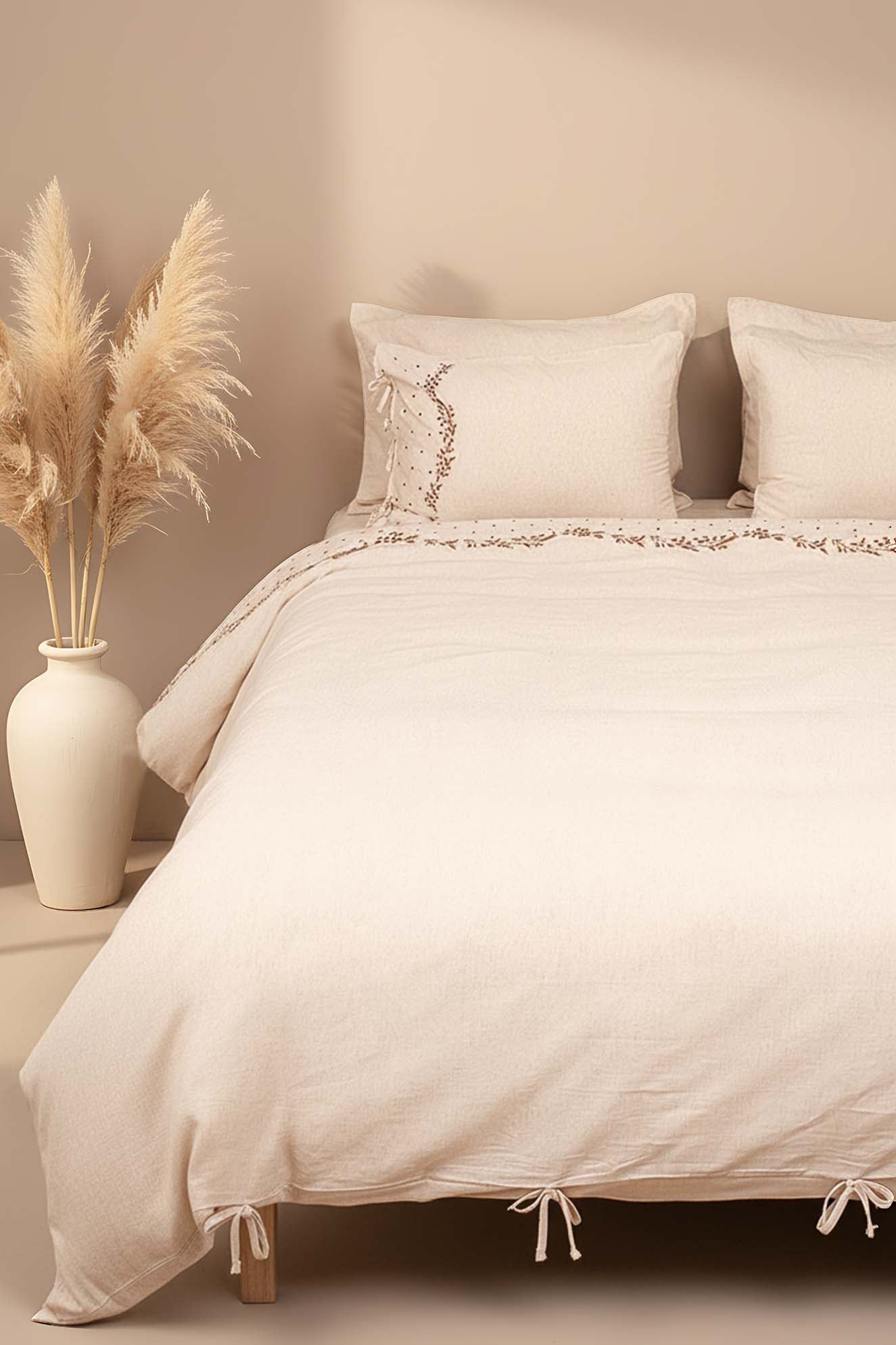 Pelias Linen Double Duvet Cover Set - 6-Piece Dowry Set