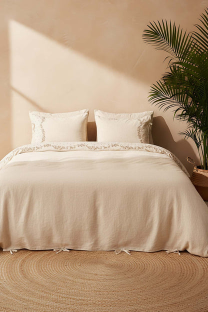Pelias Linen Double Duvet Cover Set - 6-Piece Dowry Set