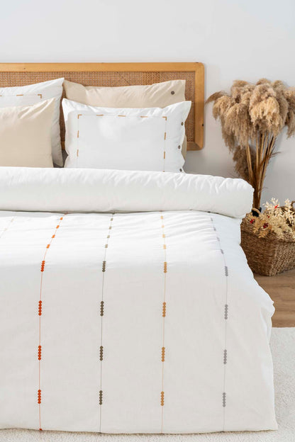 Victoria Cream 100% Cotton Embroidered Duvet Cover Set, 6-Piece Double Size Bedding – Breathable Fabric, 200x220 cm