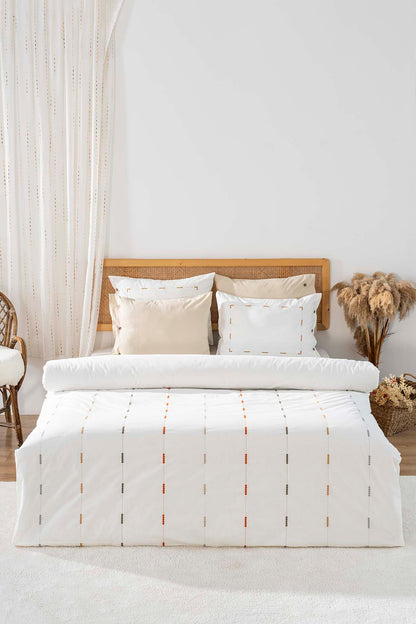 Victoria Cream 100% Cotton Embroidered Duvet Cover Set, 6-Piece Double Size Bedding – Breathable Fabric, 200x220 cm
