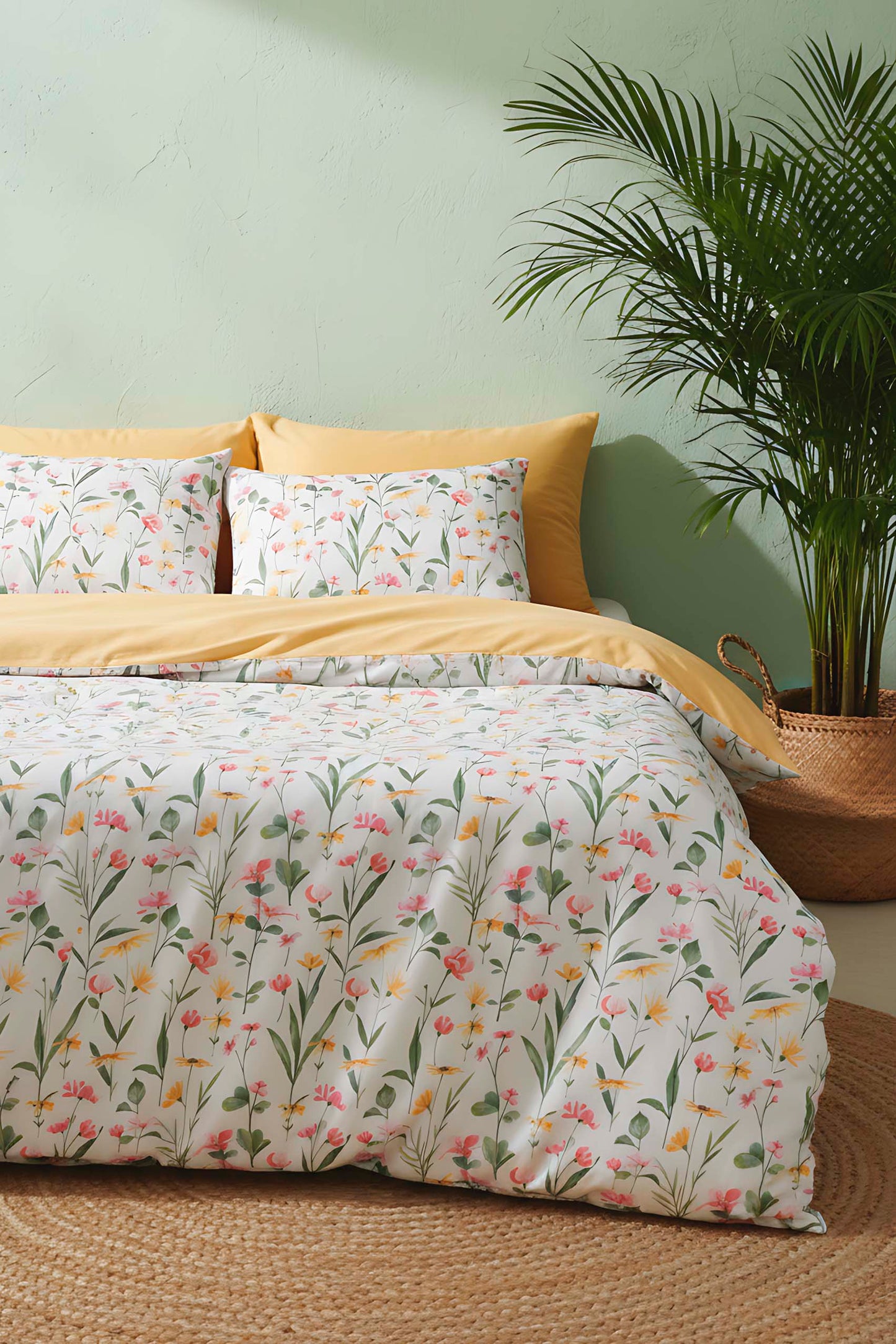 Botanical Beechwood Viscose Blend Double Duvet Cover Set – Silky Soft, Antibacterial, Breathable, 3-Piece, 200x215 cm