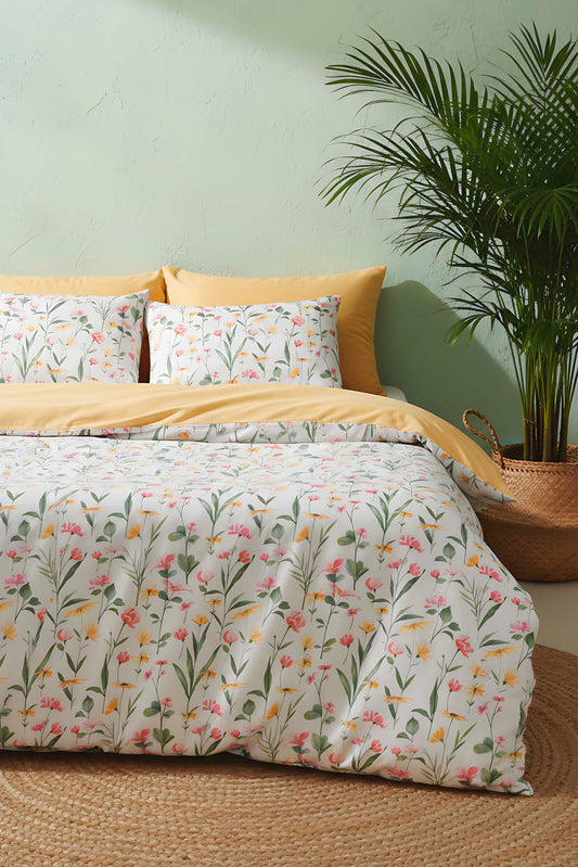 Botanical Beechwood Viscose Blend Double Duvet Cover Set – Silky Soft, Antibacterial, Breathable, 3-Piece, 200x215 cm