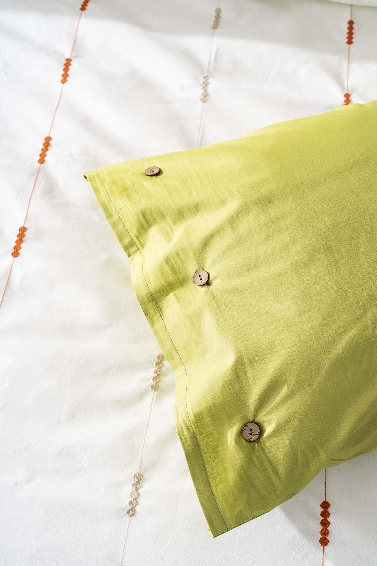 Victoria Green 100% Cotton Embroidered Duvet Cover Set, 6-Piece Double Size Bedding – Breathable Fabric, 200x220 cm