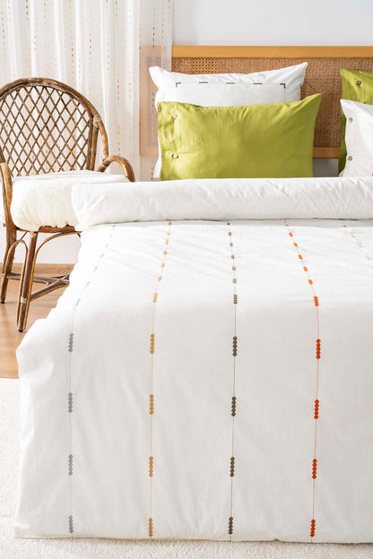 Victoria Green 100% Cotton Embroidered Duvet Cover Set, 6-Piece Double Size Bedding – Breathable Fabric, 200x220 cm