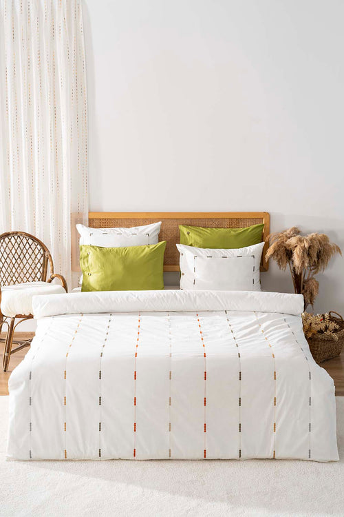 Victoria Green 100% Cotton Embroidered Duvet Cover Set, 6-Piece Double Size Bedding – Breathable Fabric, 200x220 cm